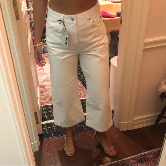 white denim culottes high waist